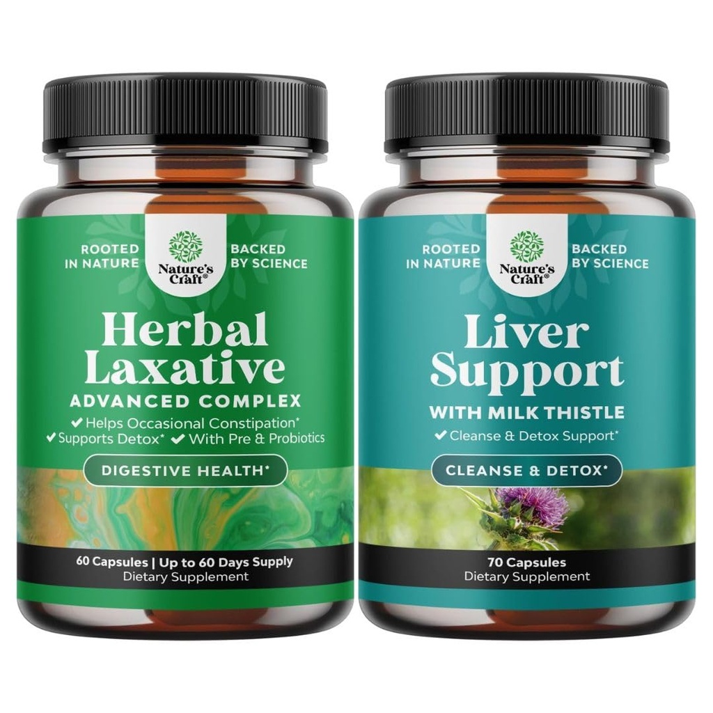 Bundle of Herbal Laxative Capsule con Probiotici e Liver Cleanse Detox & Repair Formula - Natural Colon Detox Digestive Support System - Herbal Liver Support Supplement with Milk Thistle