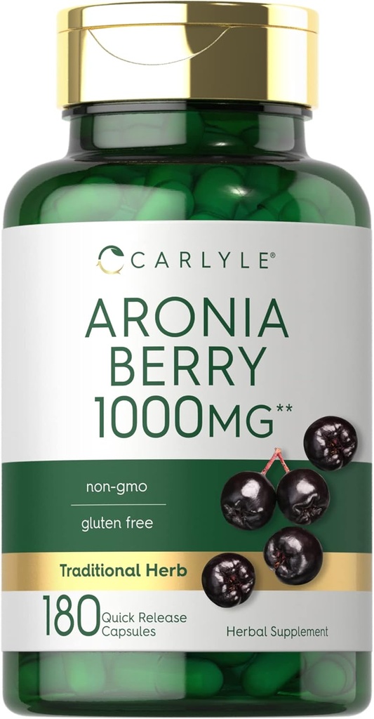 Carlyle Aronia Berry Capsule 1000mg | 180 Pillole | Estratto di mirtillo | Non OGM & Gluten