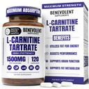 Benevolent L Carnitina Supplemento - Alta potenza 1500mg L-Carnitina Tartrato - Assorbimento veloce, Converti grasso in energia, Supporta muscolare magra, Aumentare le prestazioni di allenamento & Metabolismo – 120 capsule vegane