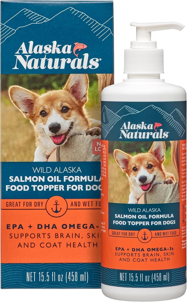 Alaska Naturals – Wild Alaska Salmon Oil Formula Dog Food Topper – EPA e DHA Omega-3 - Supplemento per la pelle sana, Shiny Coat – Made in the USA – 15.5 oz. Bottiglia di pompaggio