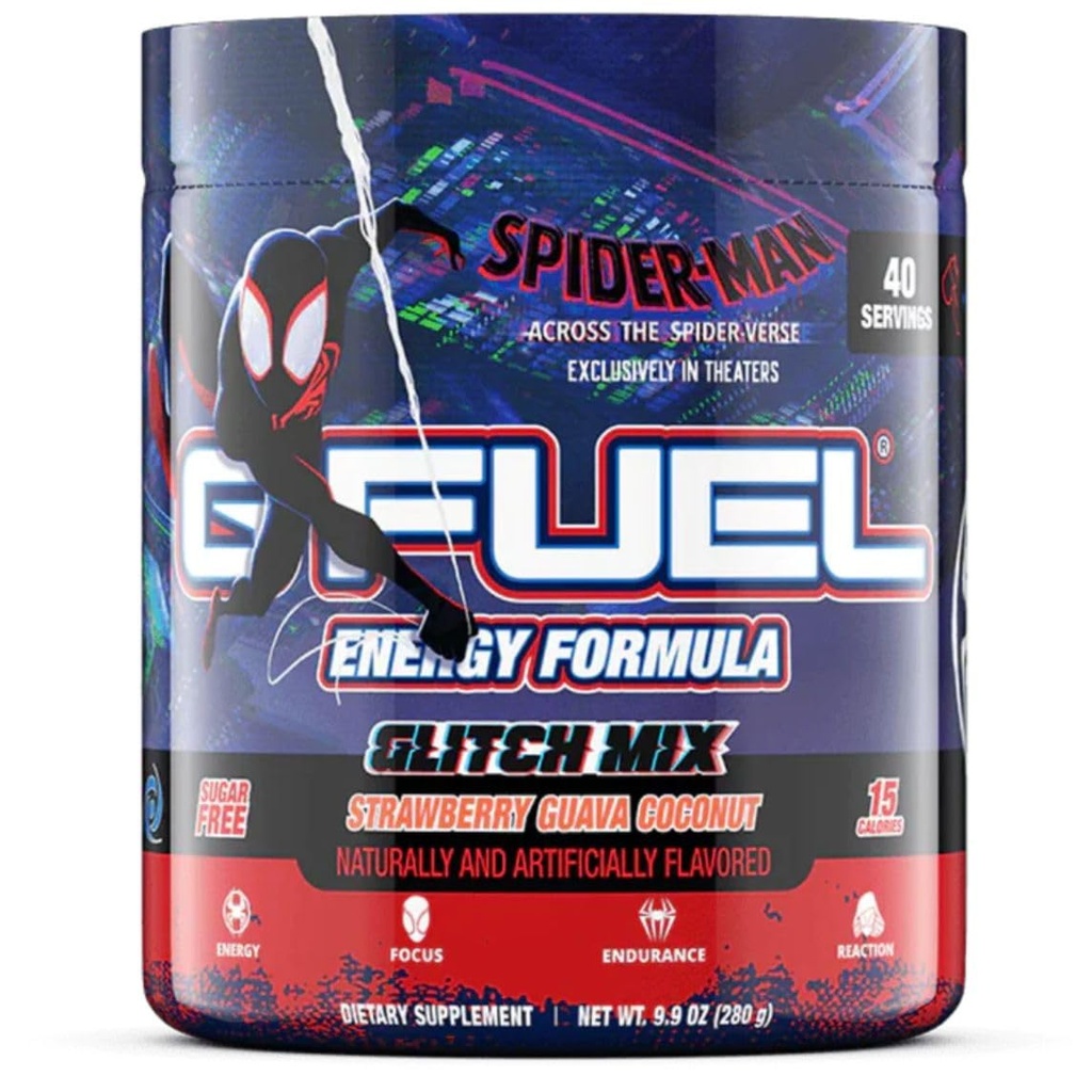 G Fuel Across the Spider-Verse Energy Drink Powder, Pre Workout Caffeine Mix for Gaming, Focus Amino, Vitamina + Antiossidanti, 9.9oz (Cocco di castagna, 40 Serve)