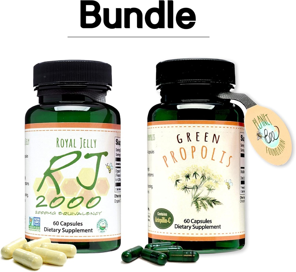 Greenbow Royal Jelly 2000mg Equivalenza – Non OGM Realizzato con berretti organici Royal Jelly 60 Green Propolis – Vera Propoli Verde Brasiliana, Contiene Artepillin C 60 caps