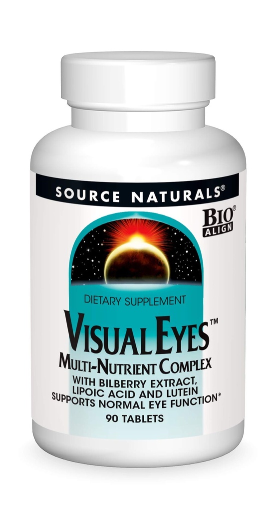 Fonte Naturals Visual Eyes Integratore alimentare - Multi-Nutriente Complesso con Estratto di Bilberry, Acido Lipoico e Lutein - 90 compresse
