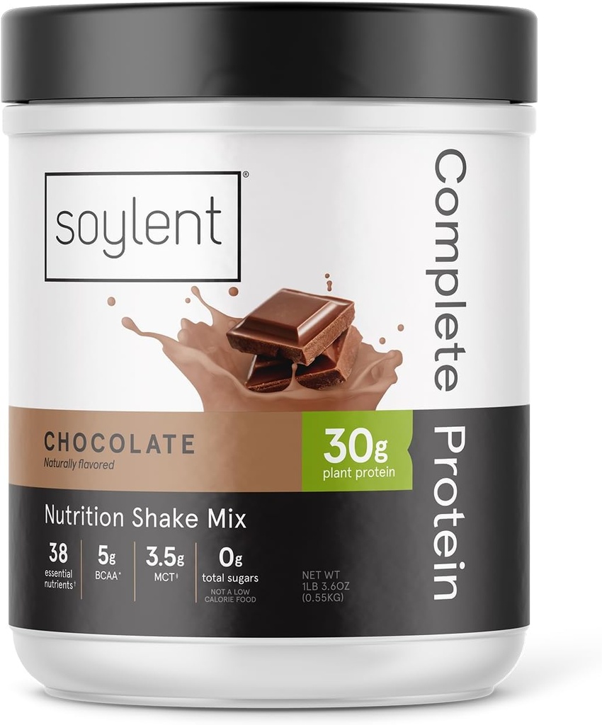 Soylent Polvere proteica completa, Cioccolato, 30g Shake proteica per la crescita e il recupero del muscolo, BCAA, DHA, MCT, 28 vitamine & minerali, Zucchero Zero, senza glutine, Vegan - 1.25lb