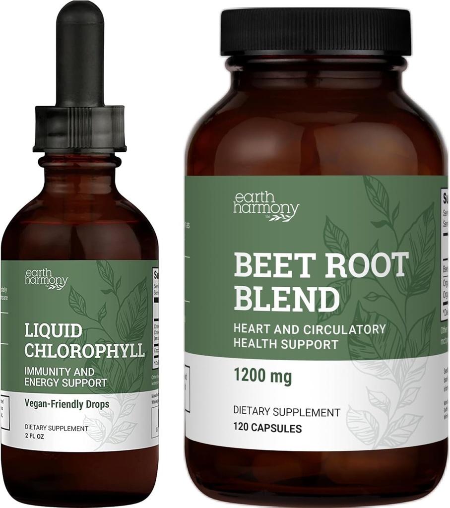 Terra Harmony Liquid Chlorophyll & Beet Root Powder & Juice Blend - 2 Fl Oz & 120 capsule