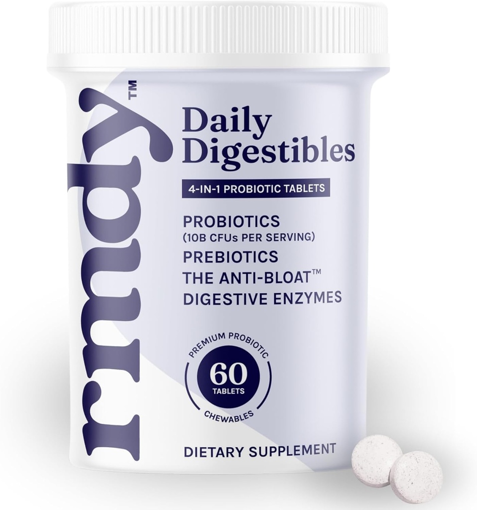 rmdy costipation, Bloating, & Gas Relief | Relief from Diarrhea, & IBS | Probiotic for Digestive Health & Gut | 60 Sugar Free Chewable Bloating Relief Tablets