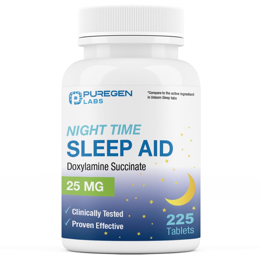 Puregen Labs Doxylamine Succinate 25mg | Nighttime Sleep Aid | Safe & Effective | Non-Habit Forming Sleep Aid | Made in USA | 225 Tablet