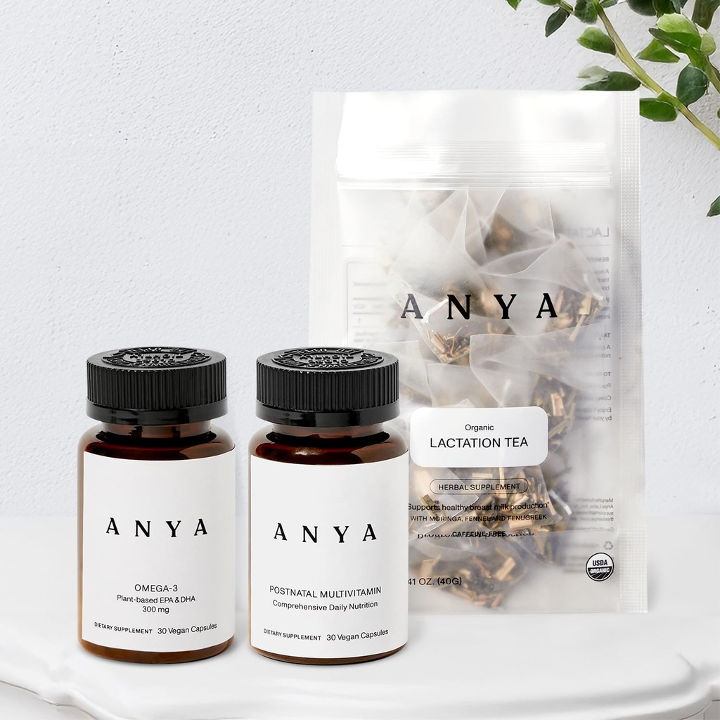 ANYA Multivitamin + Lattazione Tea Bundle Postpartum Essentials per le donne, Supplementi postnatali per l'allattamento al seno