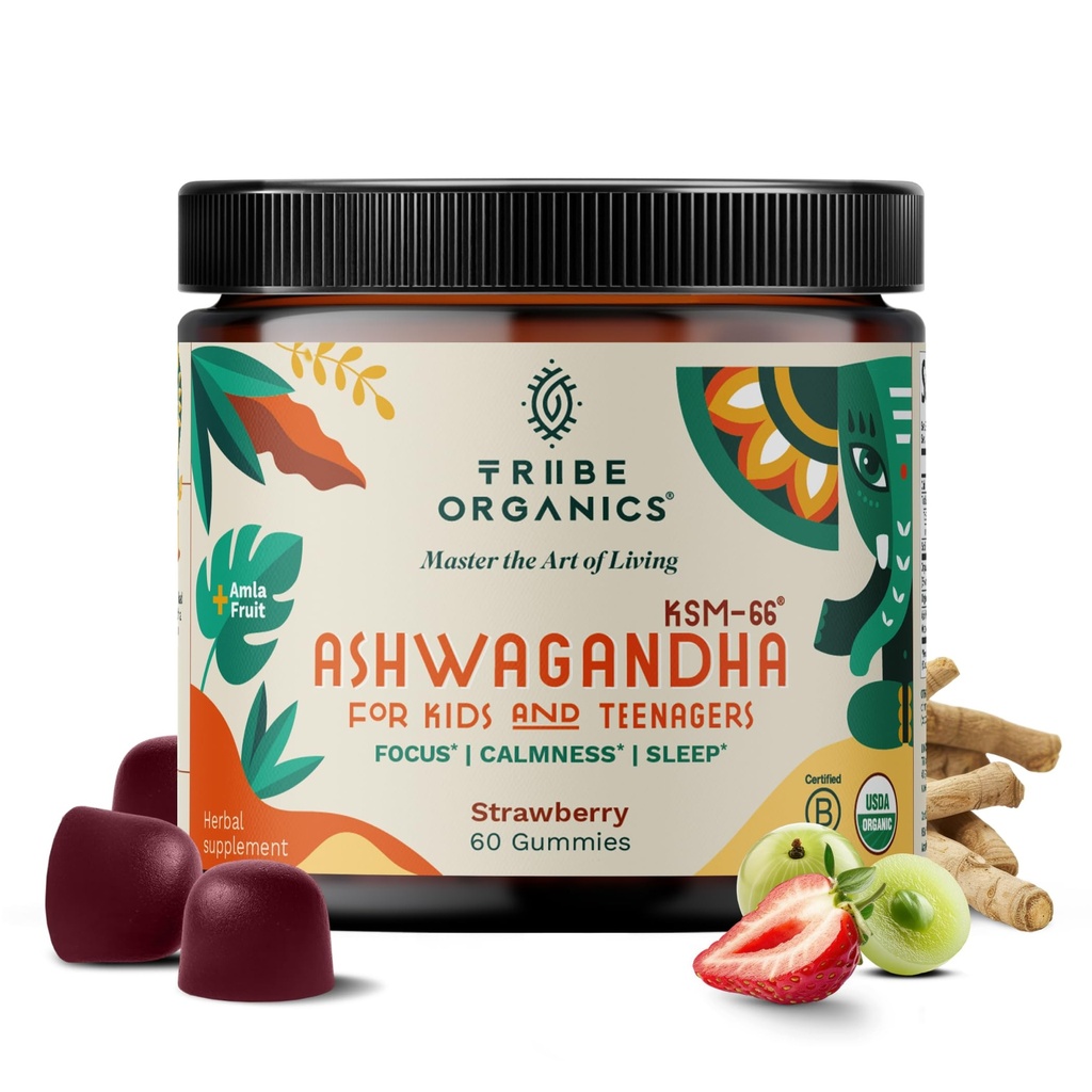 Ashwagandha KSM-66 Gummies per bambini e adolescenti - Pure Organic Root Extract Ayurvedic Supplement Gummy - Focus Mood Support Aumentare la resistenza all'energia 600mg di Natural KSM66 per l'assorbimento superiore