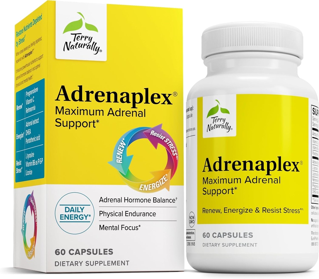 Terry Naturally Adrenaplex - Supplemento Funzione Gland surrenale - Integratore di supporto ghiandolare con Vitamine C & B6 - Integratore alimentare per sostenere la funzione surrenale sana - 60 capsule