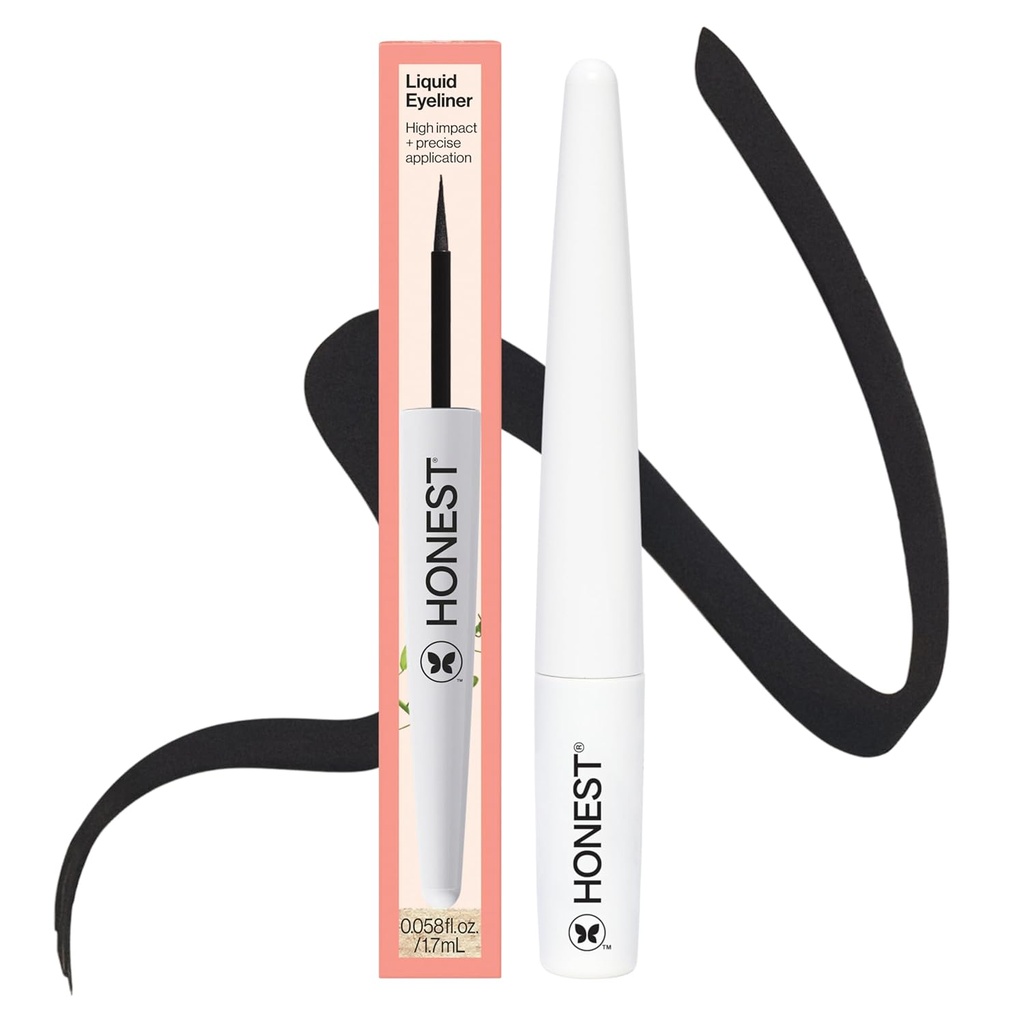 Honest Beauty Longlasting Liquid Eyeliner | Smudge + Flake Proof, Applicazione precisa | Ipoallergenico, Vegan, + Cruelty Free | Nero, 0.58 fl oz