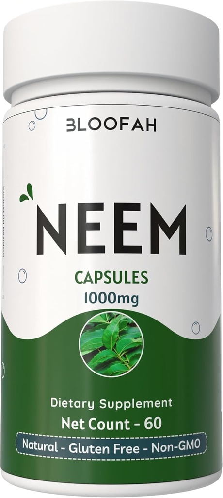 Neem Leaf Capsule 1000mg Polvere | Azadirachta Indica Integratore a base di erbe | Non OGM, Senza glutine, Nessun Additivo artificiale | Polvere di neem pura (60 conteggio (confezione di 1))