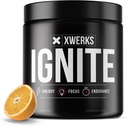Xwerks Accensione polvere pre allenamento arancione, naturale Keto Pre allenamento per le donne e gli uomini con energia esplosiva, Gluten Free Blend per Endurance e Stamina, 150 mg di caffeina, 30 porzioni