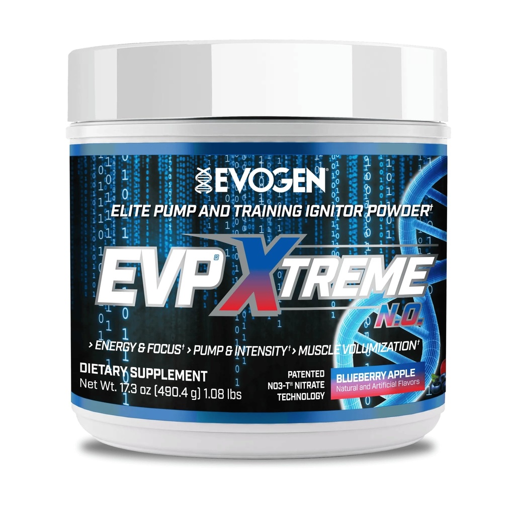 Evogen EVP Xtreme NO - Polvere pre allenamento per gli uomini e le donne | Preallenamento senza zucchero con Beta Alanine, Creatina e Caffeina per l'energia e la pompa | Mela di mirtillo | 40 Serve