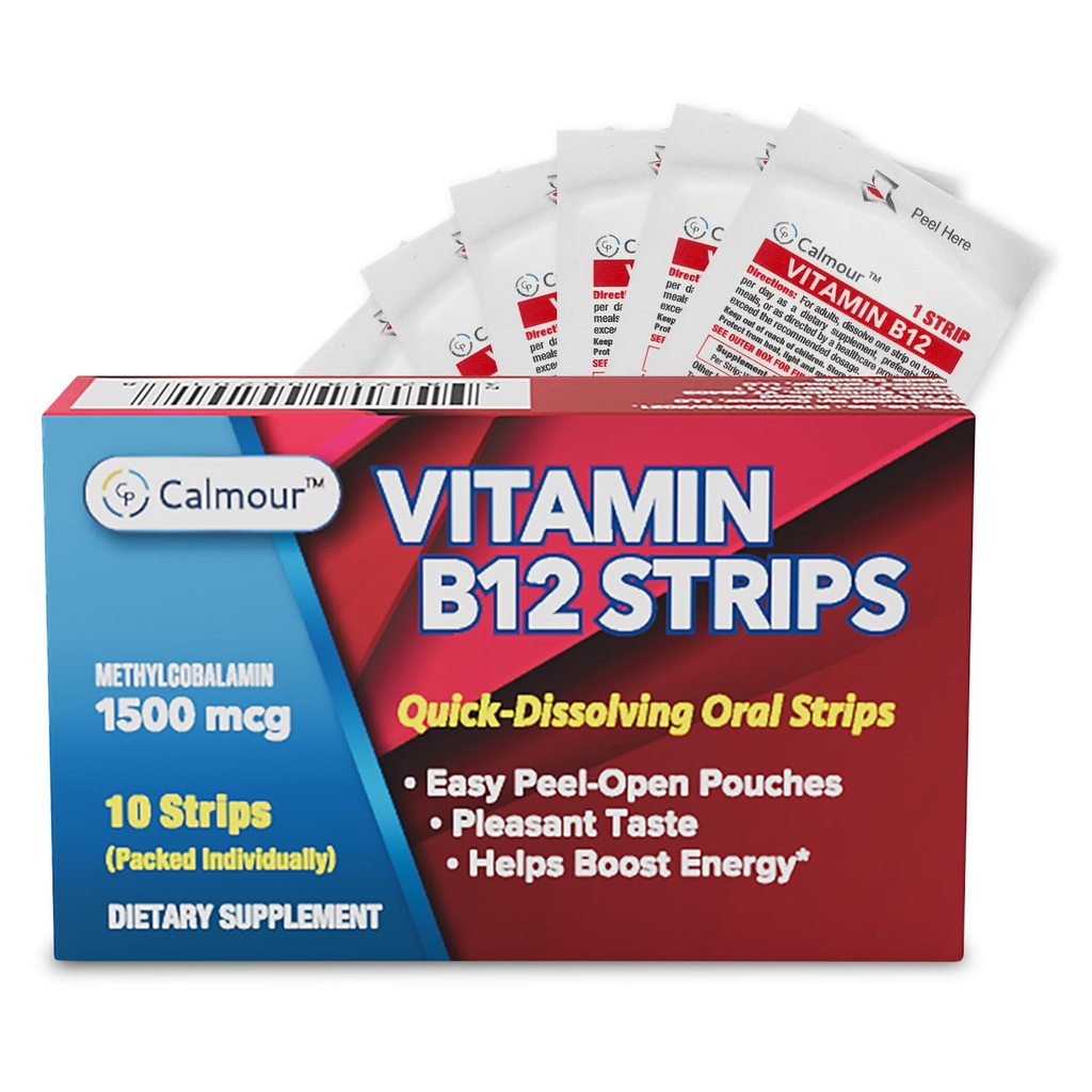 Vitamina B12 Strips 10 Pack | Easy Oral Dissolvable Mint Strisce aromatizzate | 1500 mcg Strisce | VIT B12 Dissolvere sotto la lingua | Methylcobalamin B-12 Vitamina Formula | Vegan Friendly & Gluten Free
