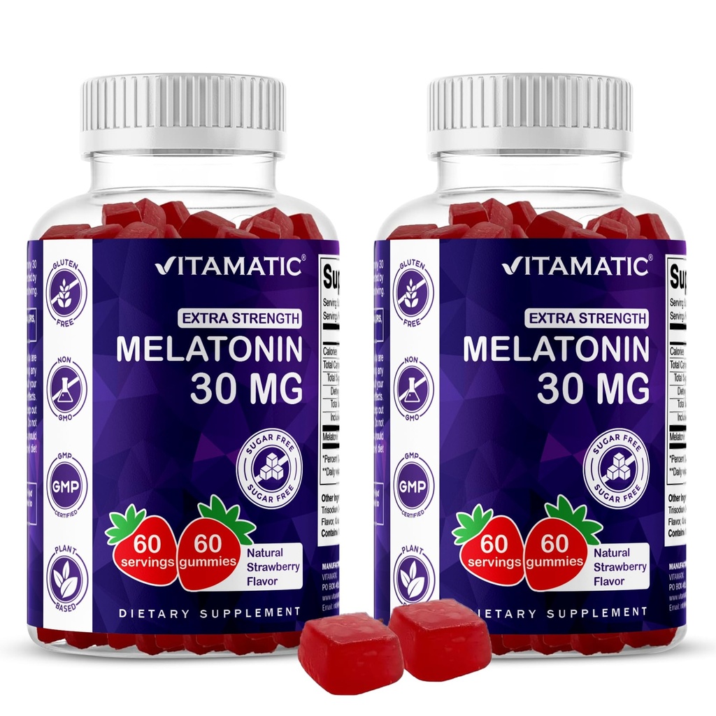 Vitamatic Sugar Free Melatonin 30mg per Gummy - 60 Serve - 60 Gummie Vegetariane - Supplemento non-Habit Forming (60 Conteggio (Pack of 2))