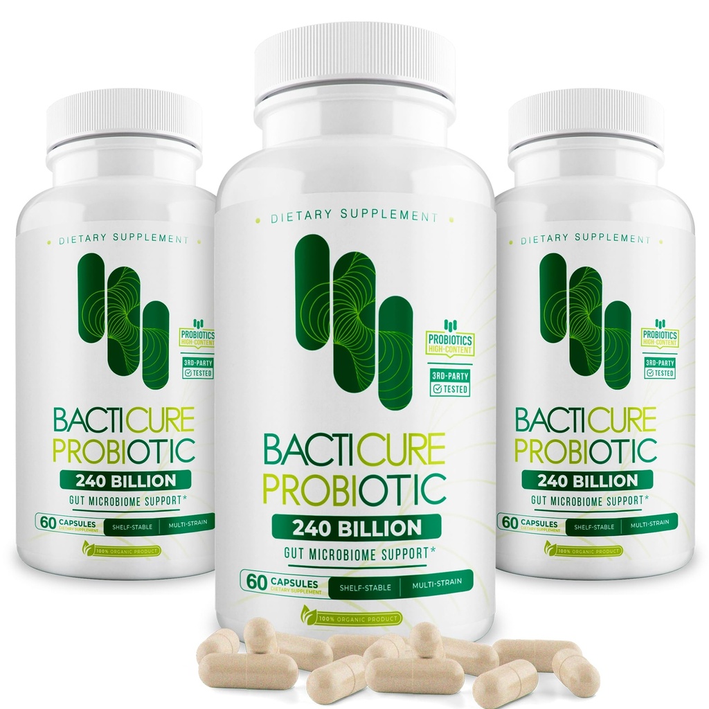 Bacticure Probiotic 180 capsule | Probiotics Supplement w/High CFU Formula per gli uomini e le donne | Prebiotici e enzimi digestivi per la digestione & salute del fegato, salute vaginale, pulizia del colon, supporto immunitario