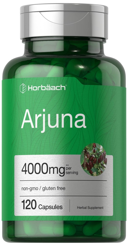Horbaach Arjuna Capsule 4000mg | 120 Count | Non OGM, Gluten Free | da Arjuna Bark Herb Extract