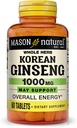 MASON NATURAL Korean Ginseng 1.000 mg, Supporta energia, resistenza e vitalità, 60 compresse