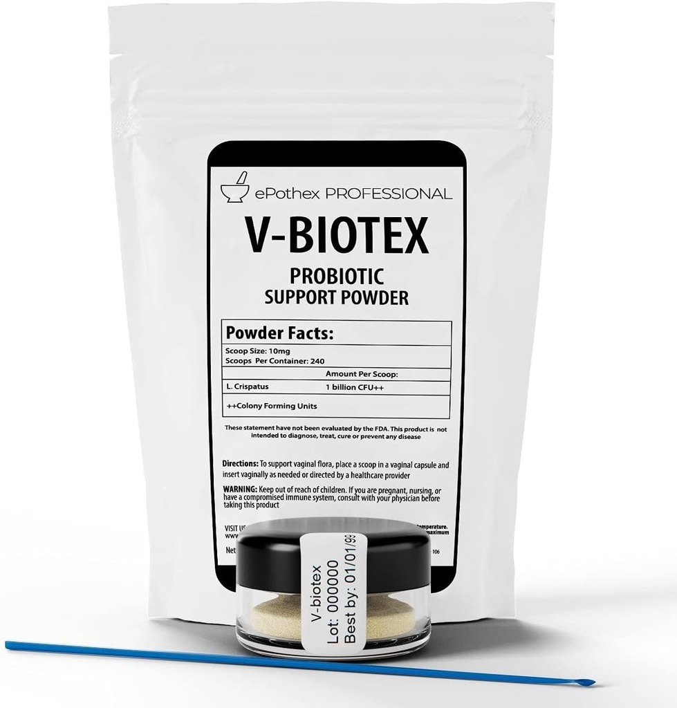 V-Biotex - Pure L. Crispatus Probiotic Powder | Probiotici vaginali | Promuove la salute vaginale e urinaria | lievito infezione e supporto vaginosi batterica | 240 Dosi