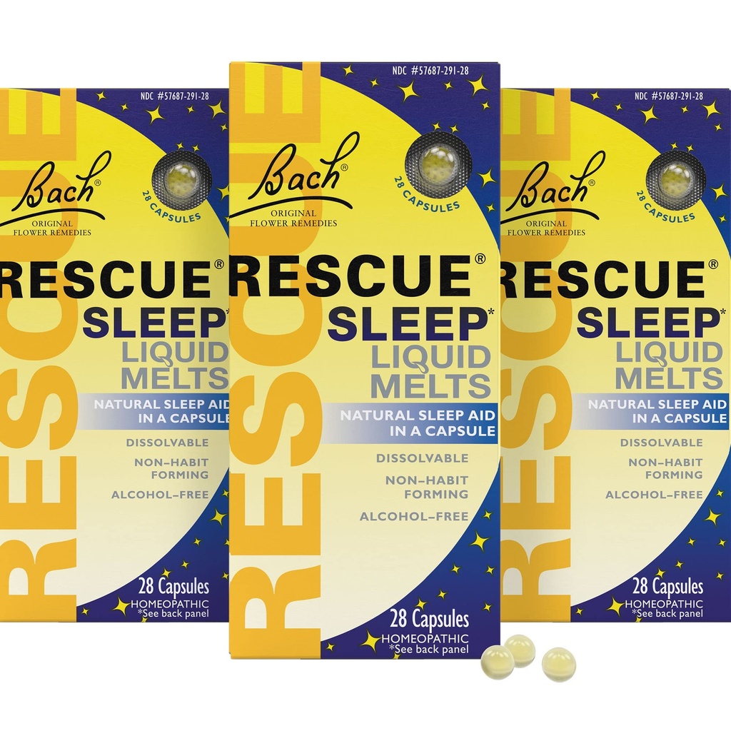 RESCUE Bach Sleep Liquid Melts, Natural Orange Vanilla Flavor, Natural Sleep Aid, Stress Relief, Essence Fiore Omeopatico, Libero di Melatonina, Non-Alcohol, 3 Pack, 28 Conteggio Ogni