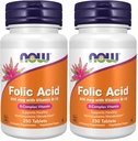 NOW Integratori, Acido Folico 800 mcg + B-12 (Cyanocobalamin) 25 mcg, Vitamina B Complex, 250 compresse (Pacchetto di 2)