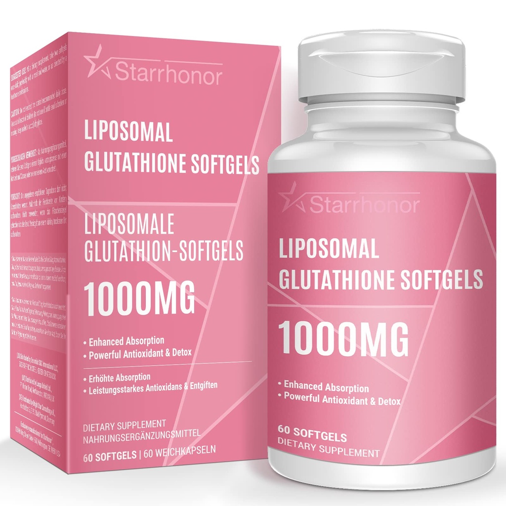 Glutathione Liposomal Softgels 1500MG, Integratore Glutathione Ridotto con Vitamina C, Migliore Assorbimento, Antiossidante Non OGM Potente per invecchiamento sano, Detox, Salute Immune, 60 Softgels