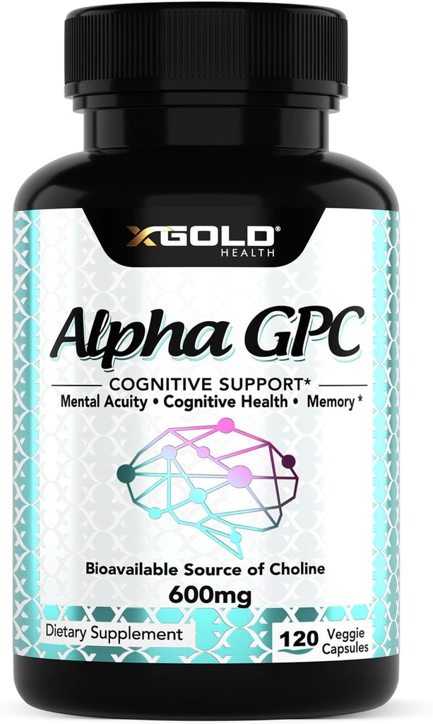 Alpha GPC Choline 600mg, 99% Pure Nootropic Supplement, 120 Veggie Capsule, Enhancer cognitivo per la Memoria, Salute del cervello & Focus