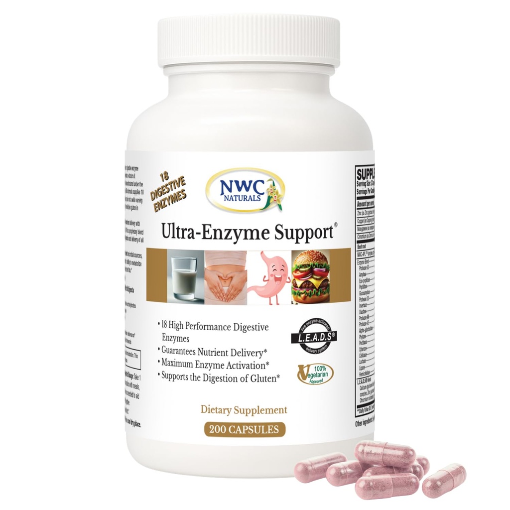 NWC Naturals Ultra-Enzyme Supporto, integratore naturale digestivo, promuove la salute ottimale e la digestione, 200 conteggio capsule