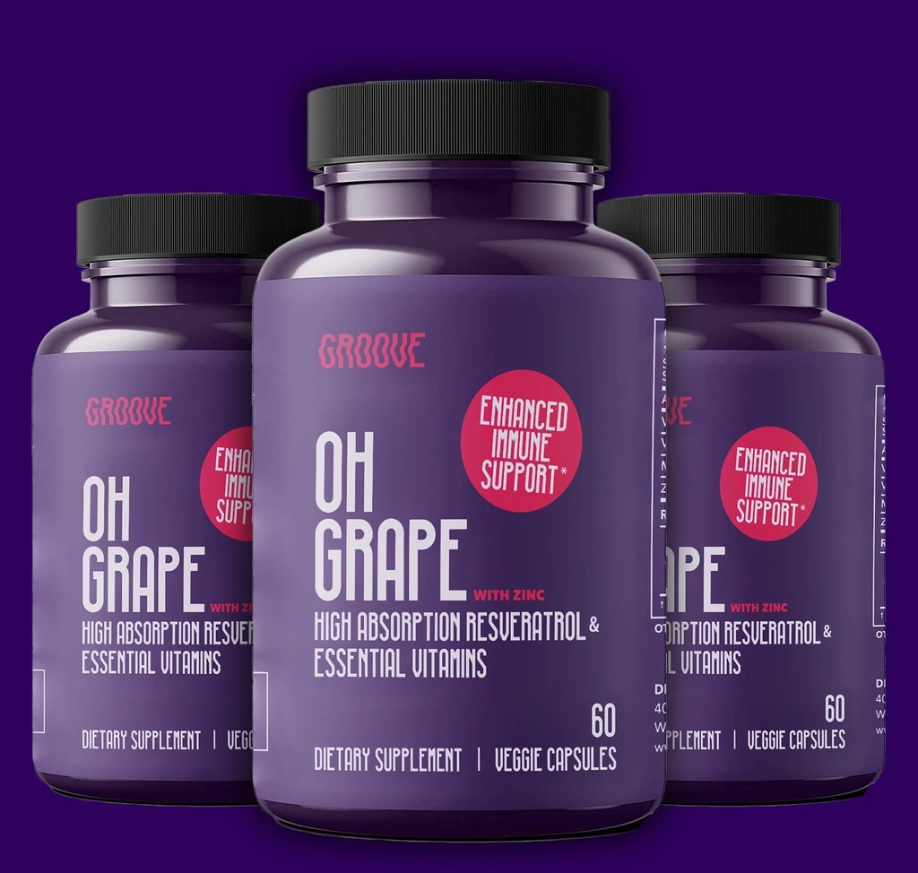 Oh Grape Resveratrolo Supplemento 525mg (60 capsule) | Supporta funzione cognitiva, Heart Health & Immune System | Alimentato con zinco, magnesio e altri nutrienti essenziali