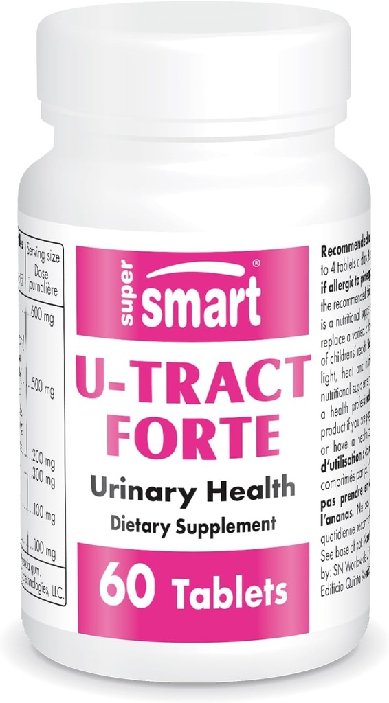 Supersmart U-Tract Forte (Advanced Formula) - con D-Mannose, CranMax Cranberry Concentrate, Dandelion Root - Herbal Supplement | Non-GMO & Gluten Free - 60 compresse