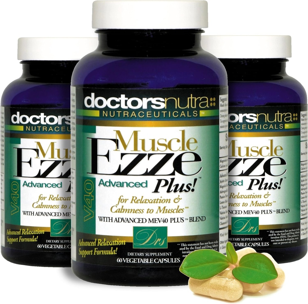 Confezione di 3 Natural Relaxant Muscle Ezze Plus Advanced Day-Time Night-Time 24-7 capsule di resistenza massima.
