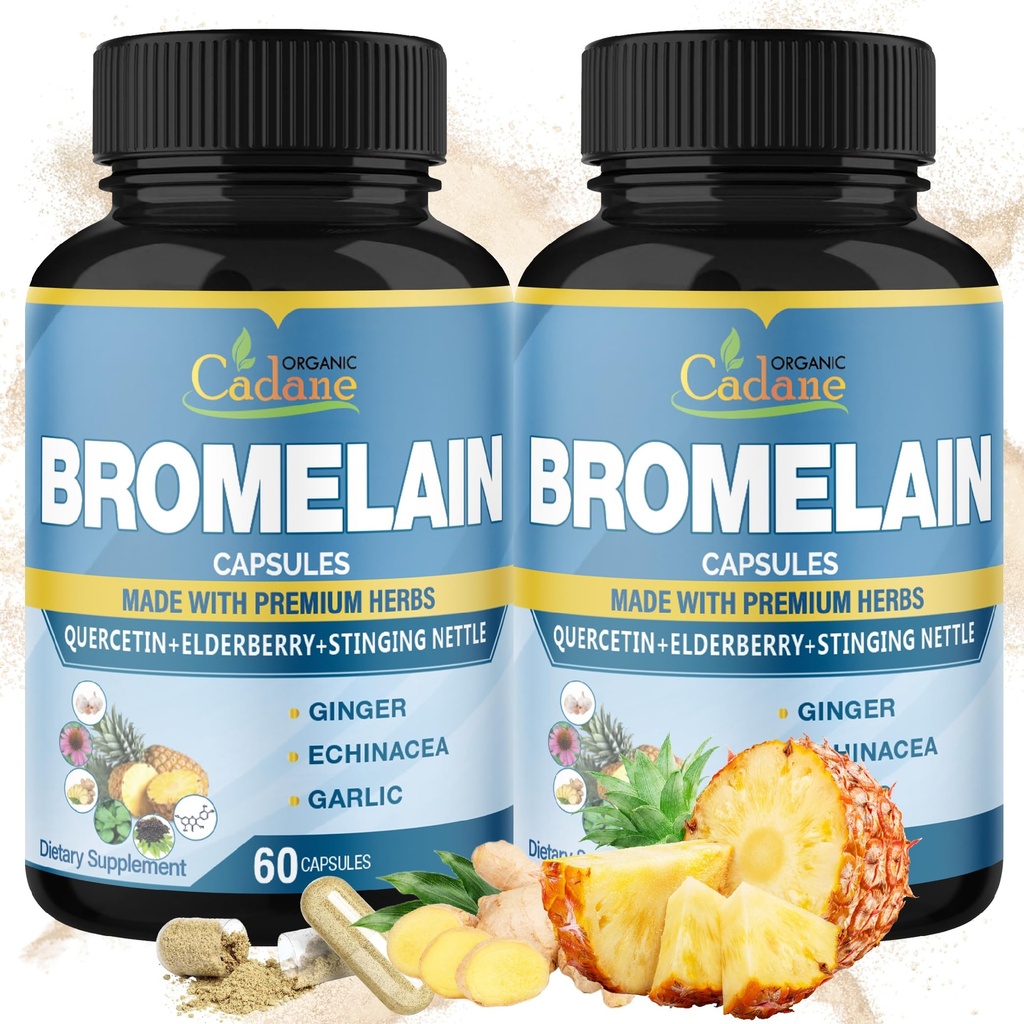Cadane organico 2 confezioni 60caps di capsule di Bromelain, con Bromelain, Quercetin, Elderberry, Ginger, Echinacea, Aglio, Pepe Nero