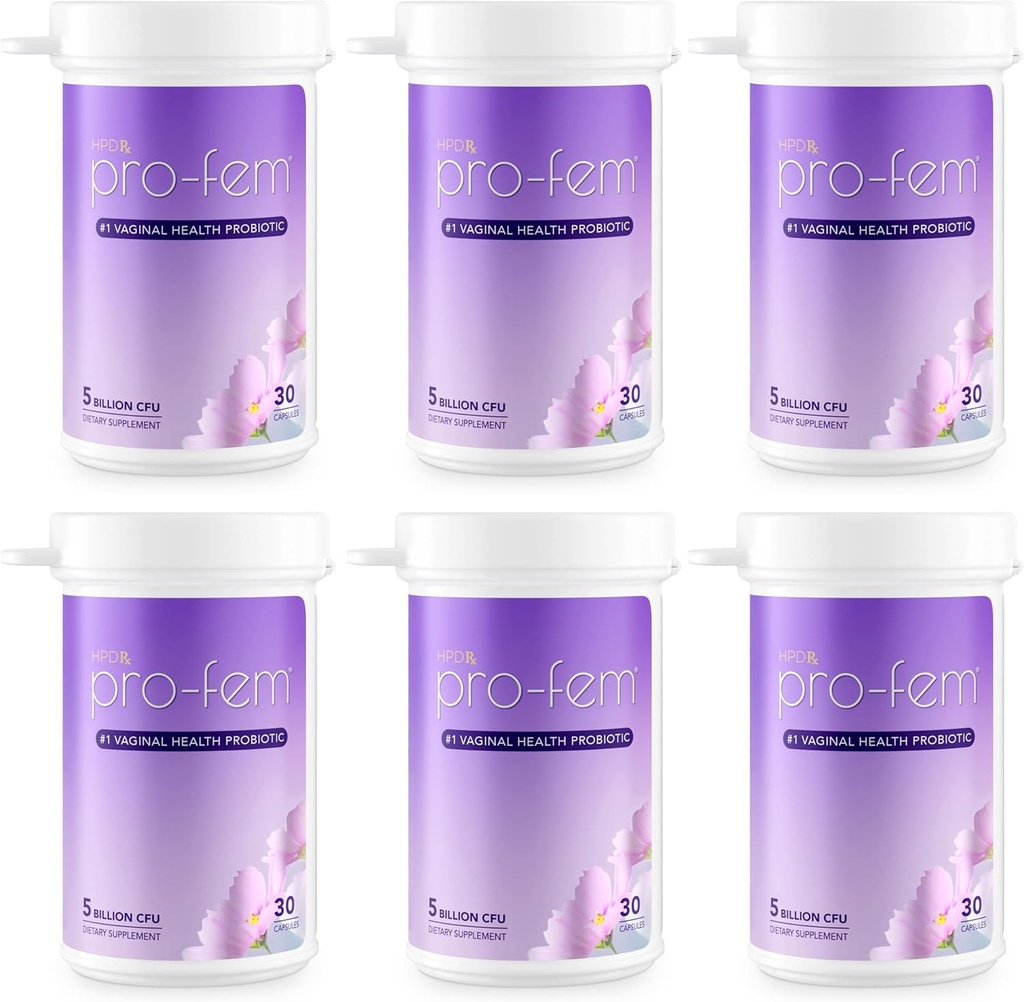 HPD Rx Pro-Fem #1 Vaginal Health Probiotics | Probiotici vaginali | clinicamente dimostrato di promuovere Yeast & PH Balance, salute del tratto urinario | Probiotici femminili | Funziona in 7 giorni | 30 capsule | 6-Pack