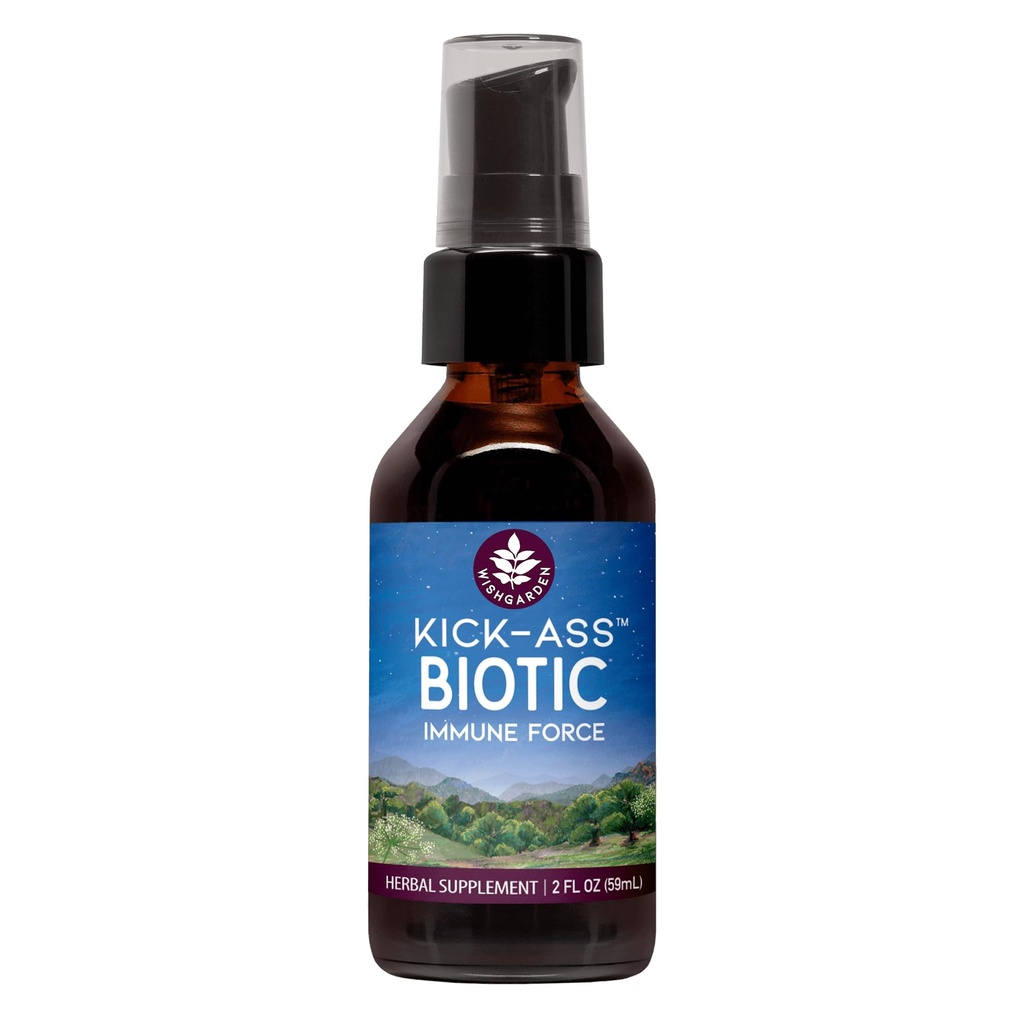 WishGarden Herbs Kick-Ass Biotic Immune Hero - Formula biotica erbacea basata sulle piante con Usnea Lichen, Hops, Echinacea & Goldenseal, Supports Immune sano, Respiratory & Lymph Funzione di sistema, 2oz