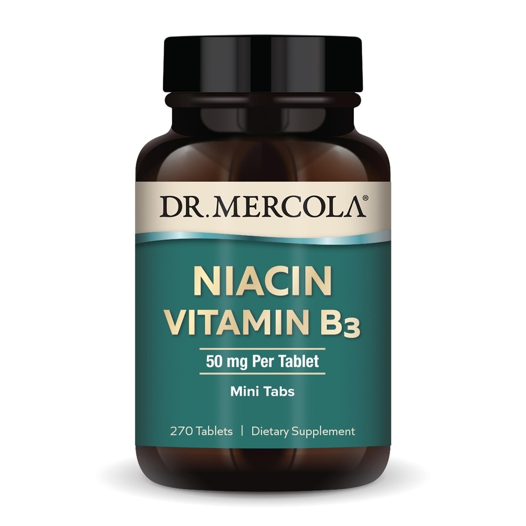 Dr. Mercola Niacin Vitamina B3, 90 Serve (270 compresse), Integratore alimentare, Mini Tabs, Essential B Vitamin, Non OGM