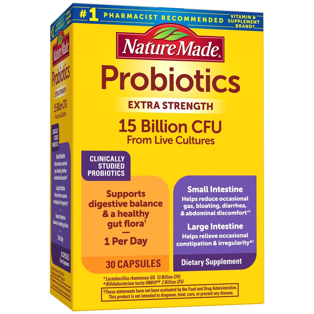 Probiotici per la salute digestiva Forza extra 15 miliardi di CFU da culture vive, probiotici per le donne e gli uomini, 30 capsule probiotici, 30 giorni di alimentazione