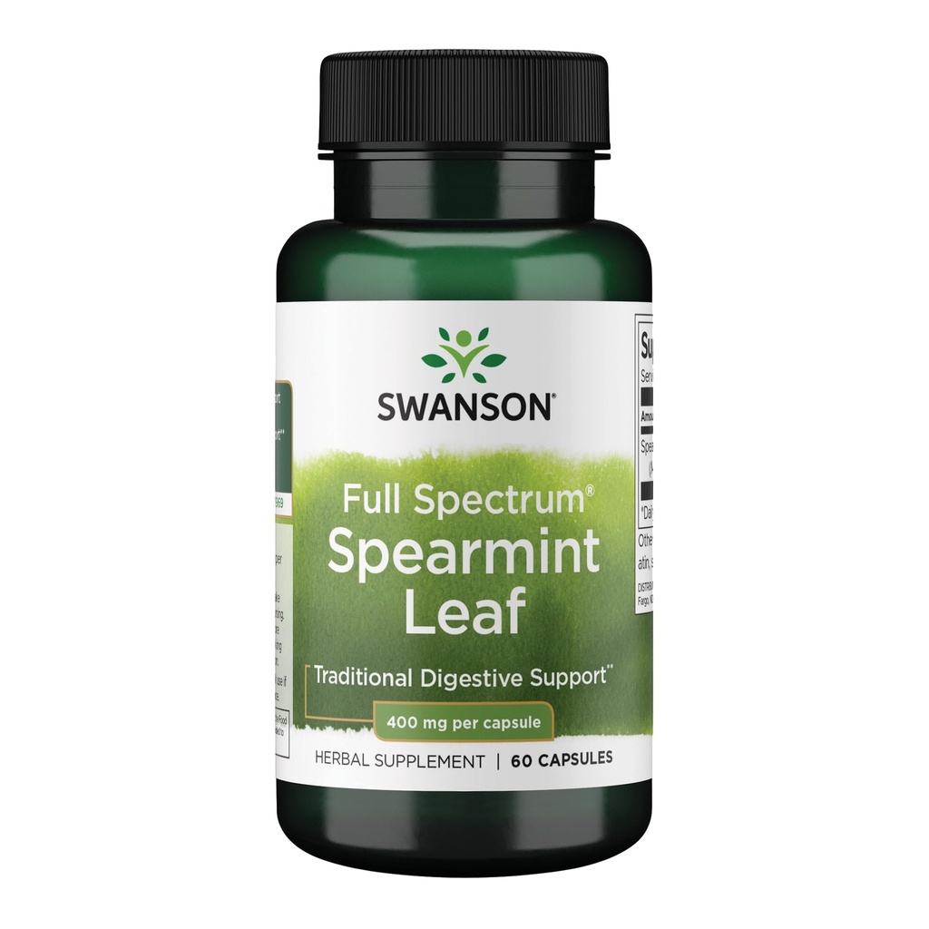 Swanson Spearmint Leaf (Mentha Spicata) - Full Spectrum Herbal Supplement Supporting Digestive Health & Mild Stomach Issues - Natural Formula Supporting Health & Wellness - (60 Capsule, 400mg Ogni)