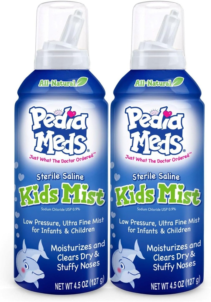 Sterile Saline Kids Nasal Spray, Ultra Fine Mist, idrata istantaneamente e allevia la congestione nasale, sicuro per neonati e su, 4.5 Oz (2 Pack), Made in USA