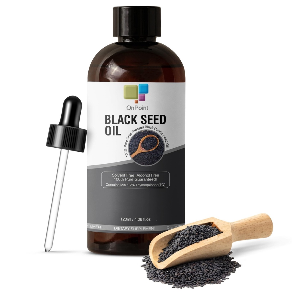 OnPoint Black Seed Oil - 100% Pure Cold Pressed Black Cumin Seed Oil, Solvent Free, Alcohol Free, Non OGM 120ml (4oz)