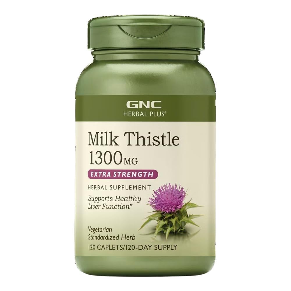 GNC Herbal Plus Milk Thistle 1300mg Supplemento, Extra Forza, Vegetariano, Supporta la funzione di fegato sano, 120 Serve