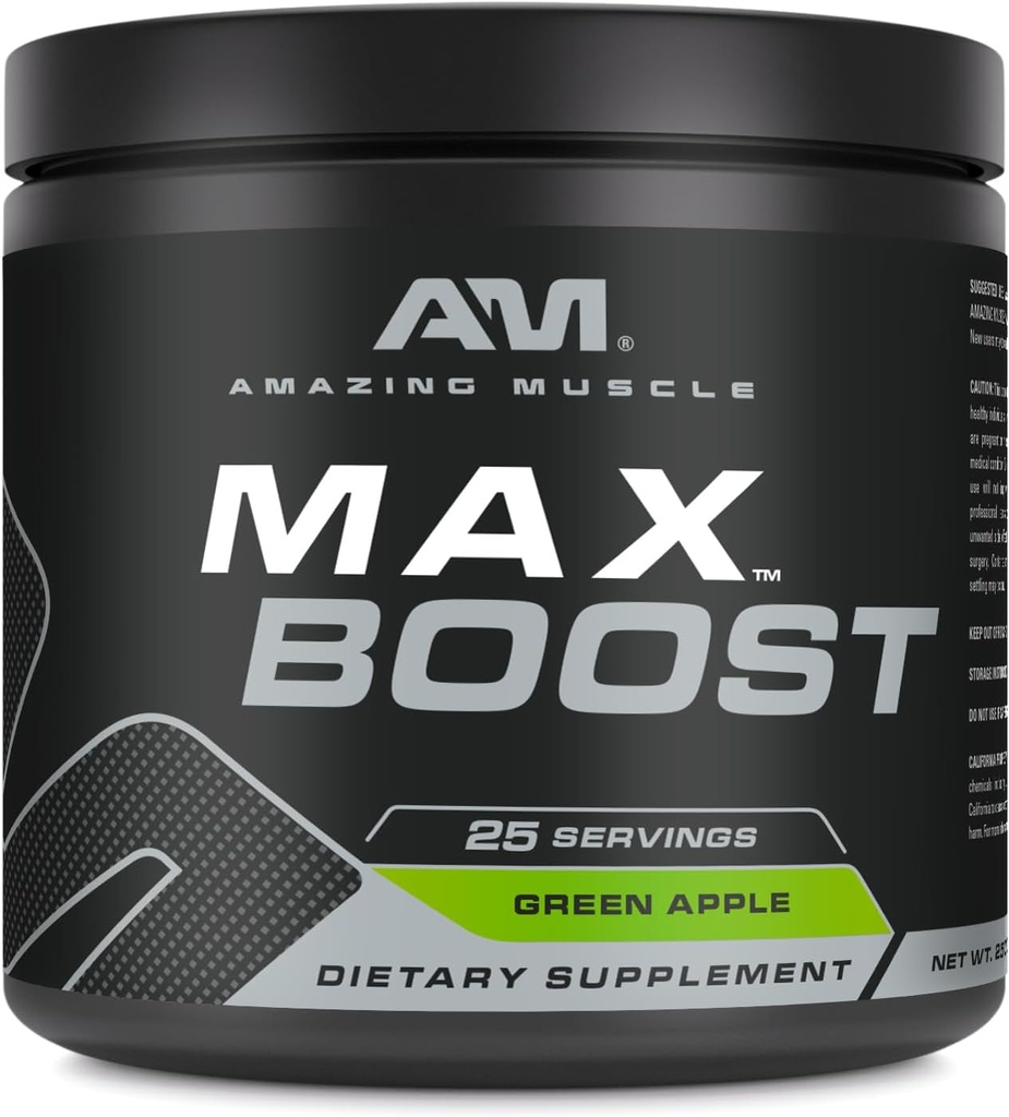 Incredibile Muscolo Max Boost | 25 Serve | Integratore Intenso Pre-Workout per Uomini e Donne | Contiene Creatina Monoidrato, Caffeina, Beta-Alanina, Betaina (25 Serve, Mela Verde)
