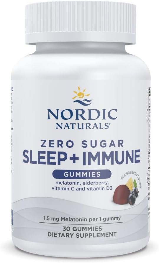 Nordic Naturals Zero Sugar Sleep + Immune Gummies - Elderberry Lemon Flavor - 30 Gummies - Melatonina da 1,5 mg per il sonno con vitamina D3 - Elderberry & Vitamin C Immune Support - 30 Serve
