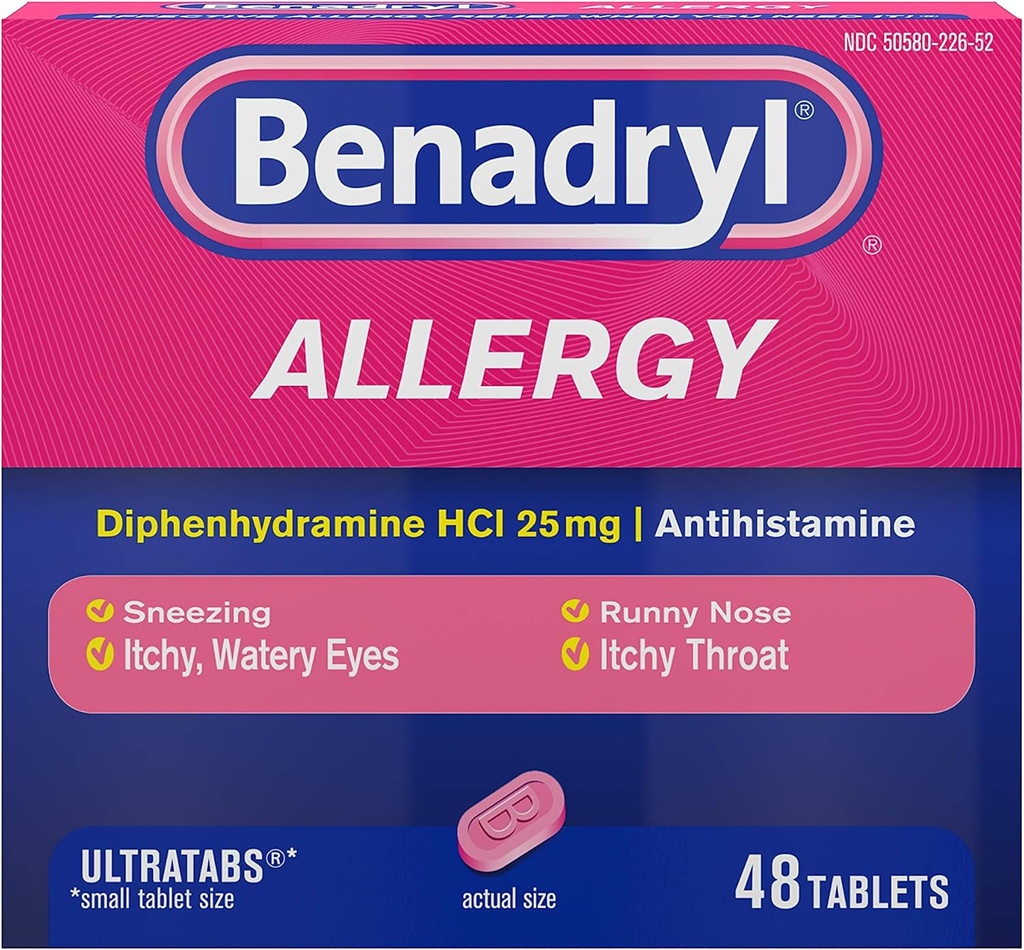 Benadryl Ultratabs Antistamina Allergy Medicine, Difenidramina HCl compresse, 48 ct