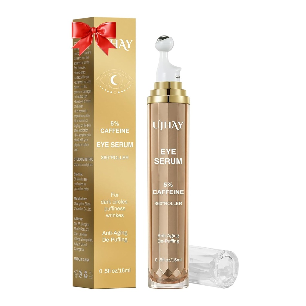 5% Caffeina Eye Cream, sotto il siero dell'occhio per cerchi scuri, Puffiness & rughe Fine Lines, Siero del rullo dell'occhio con sfera di massaggio a 360°, Balm di trattamento degli occhi per gli uomini e le donne