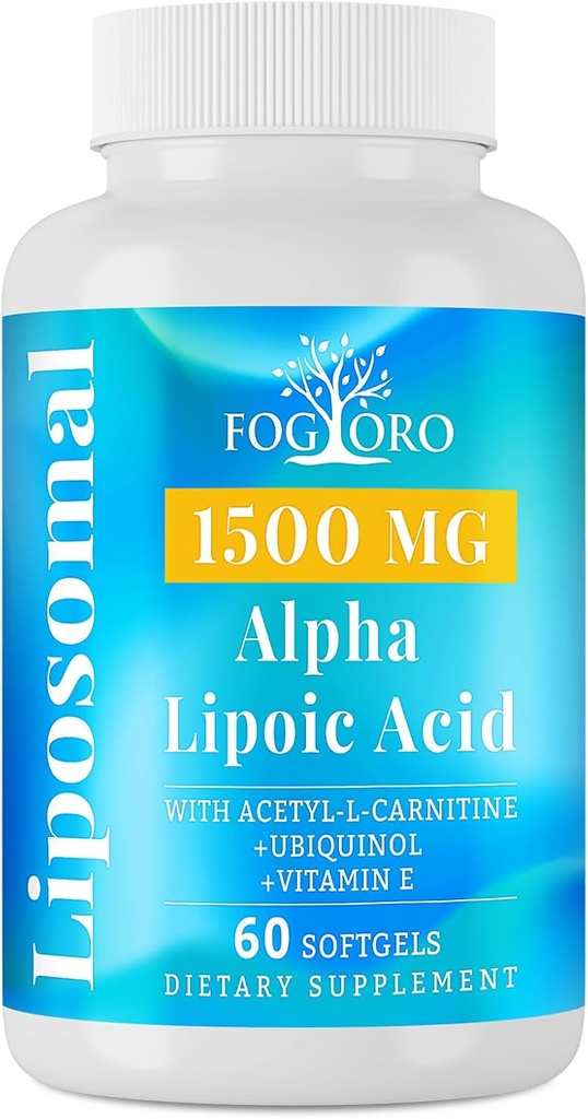 Fogoro Alpha Lipoic Acid 1500 mg-Liposomal ALA Supplemento per la produzione di energia cellulare, Metabolismo lipido, Scavenger radicale libero,60 Softgels