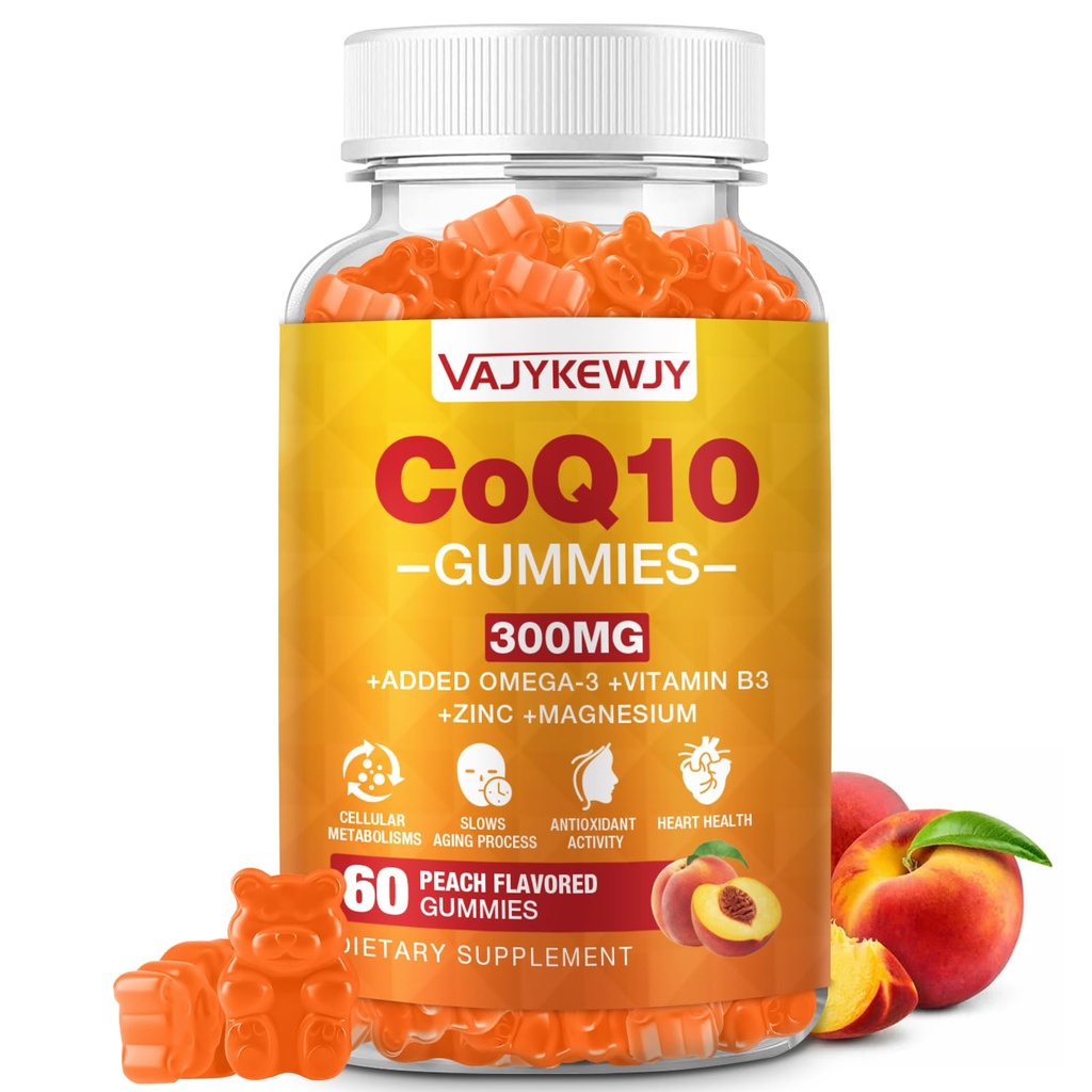 Zucchero-Free CoQ10 Gummies 3000 mg - Plus Omega-3, Vitamina B3 & Zinc, Coenzima ad alto assorbimento Q10 Integratori per l'energia cellulare e il supporto antiossidante, Vegan 60 Conte