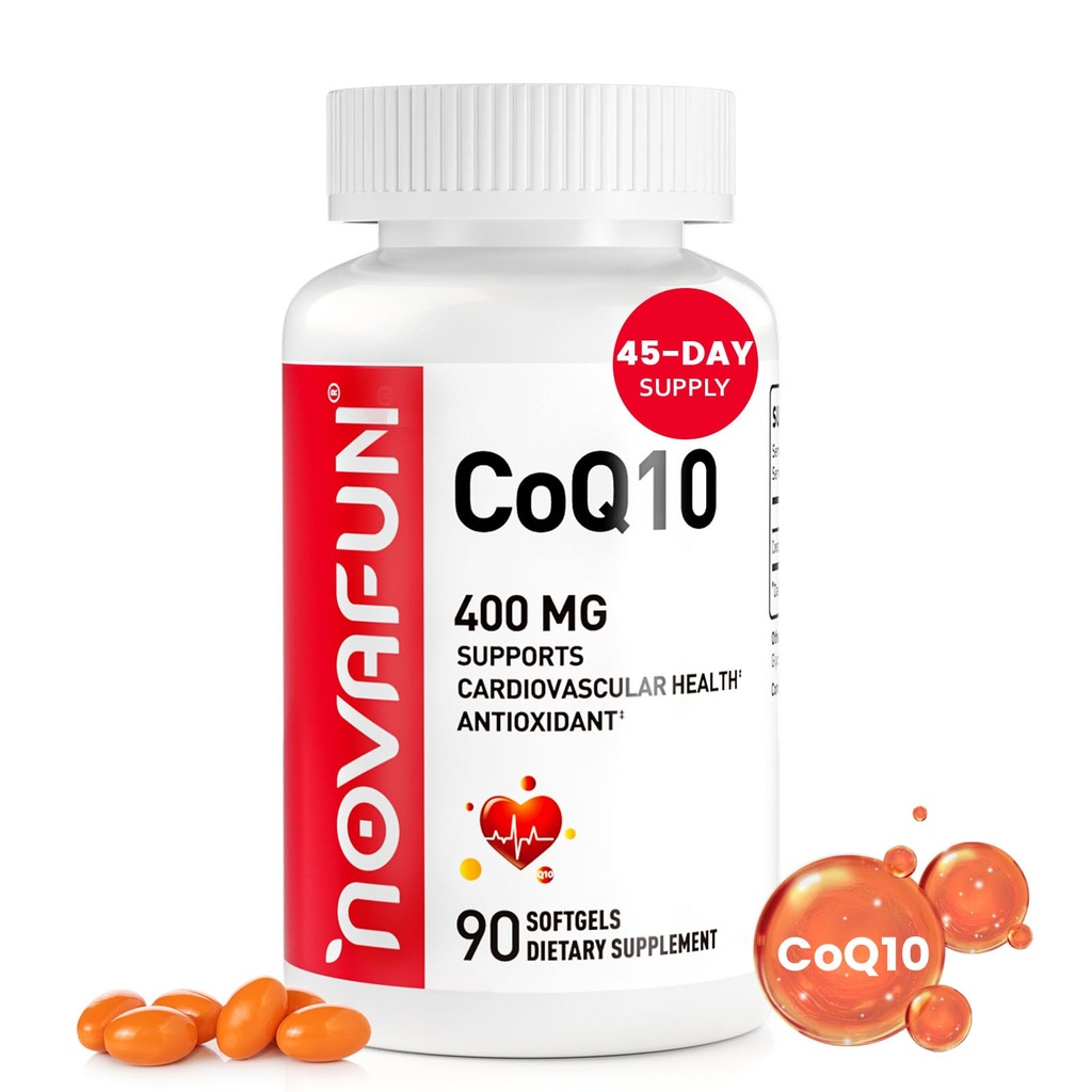 CoQ10-400mg-Softgels con olio di cocco MCT, coenzima ad alto assorbimento Q10 supplemento per la salute del cuore e la produzione di energia, 90 conte, fornitura di 45 giorni