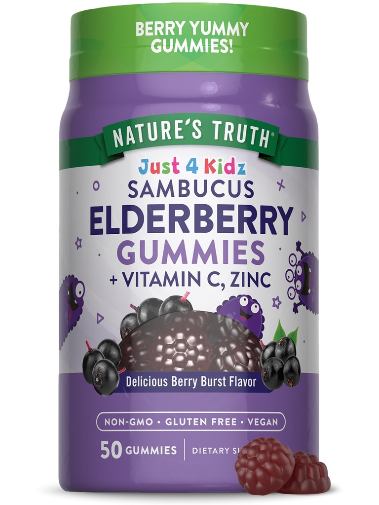 Verità della natura Kids Elderberry Gummies | 50 Count | con zinco e vitamina C | Vegan, Non OGM & Gluten Supplemento gratuito
