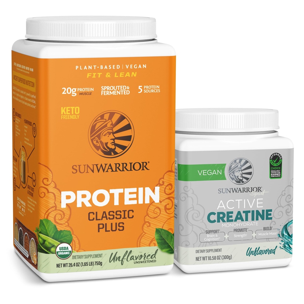Polvere proteica vegana del sole | non aromatizzata, 30 Serve & polvere di monoidrato della creatina | non aromatizzata, 60 Serve